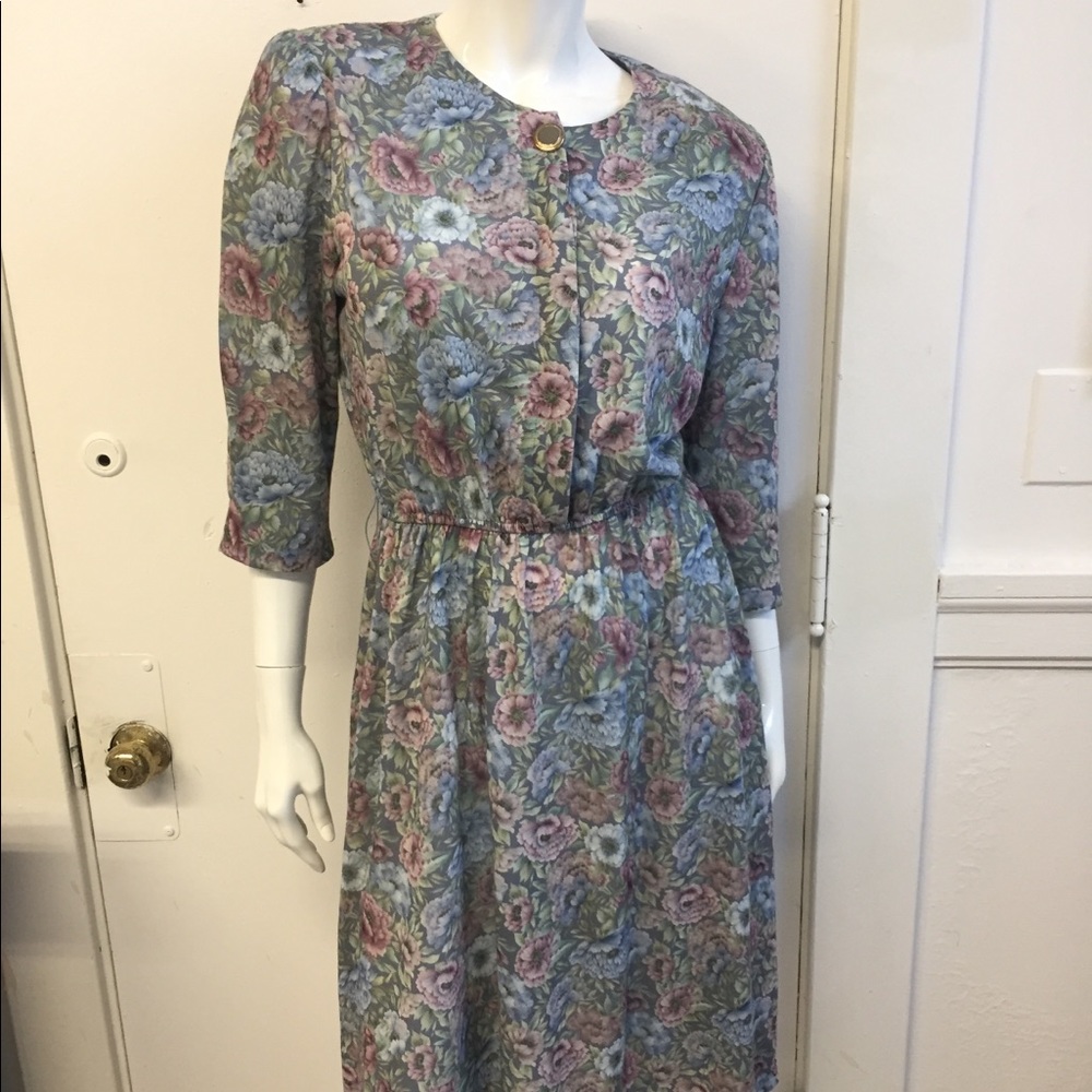 Vintage Floral Dress w/ Shoulder Pads Size 12P